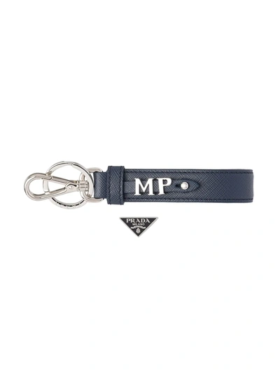 Prada Saffiano Strap Keyring In Blue