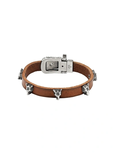 Shop Gucci Anger Forest Leather Bracelet In Brown