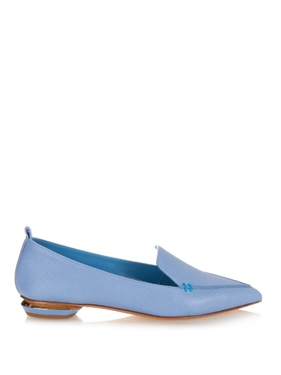Nicholas Kirkwood Textured-leather Point-toe Flats In Sky-blue