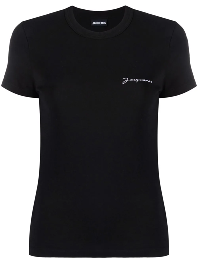 Shop Jacquemus Logo Embroidered T-shirt In Black