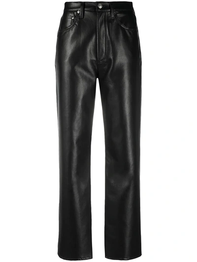 Shop Agolde High-waisted Leather Trousers In Black