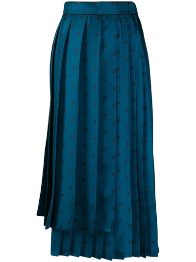 Shop Fendi Karligraphy Motif Pleated Skirt In Blue