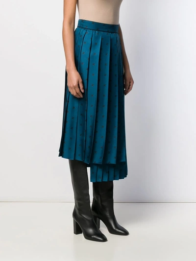 Shop Fendi Karligraphy Motif Pleated Skirt In Blue