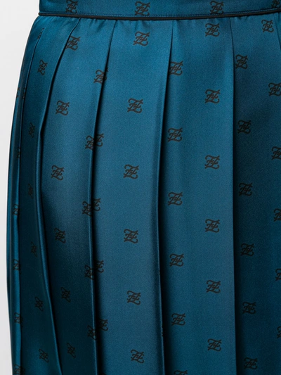 Shop Fendi Karligraphy Motif Pleated Skirt In Blue