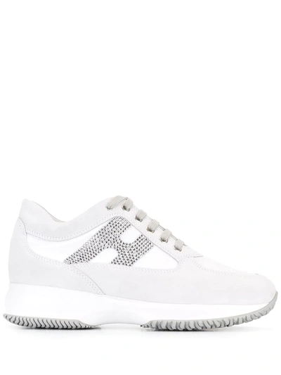 Shop Hogan Studded Logo Lace Up Sneakers In White