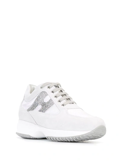 Shop Hogan Studded Logo Lace Up Sneakers In White