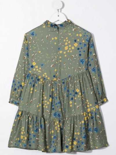 Shop Il Gufo Floral-print Pleated Dress In Green