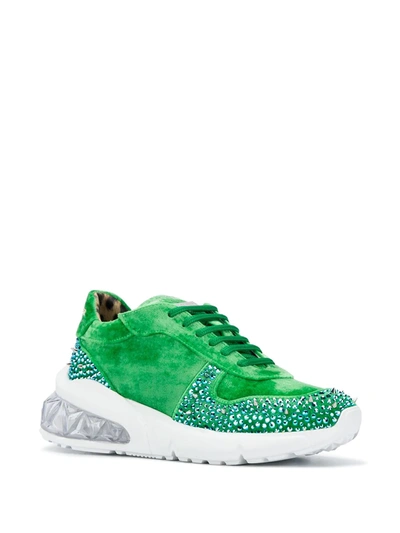 Shop Philipp Plein Velvet Studded Runner Sneakers In Green