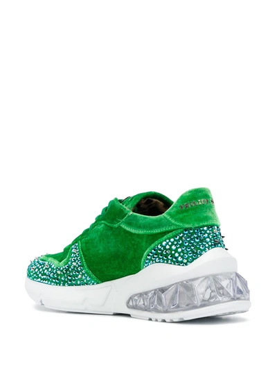 Shop Philipp Plein Velvet Studded Runner Sneakers In Green