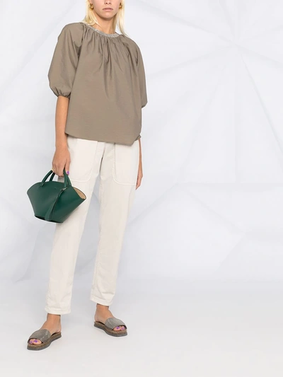 Shop Brunello Cucinelli Gathered Puffball Blouse In Grey