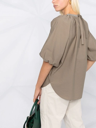 Shop Brunello Cucinelli Gathered Puffball Blouse In Grey