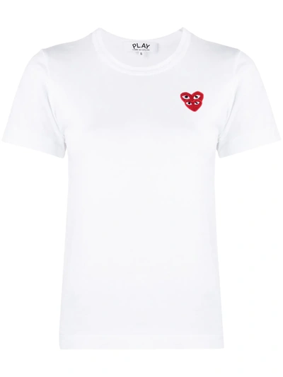 Comme Des Garçons Play Logo Embroidered T-shirt With Round Neck In White