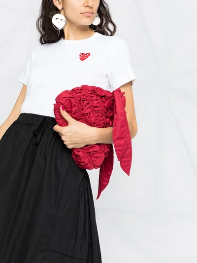 Comme Des Garçons Play Logo Embroidered T-shirt With Round Neck In White