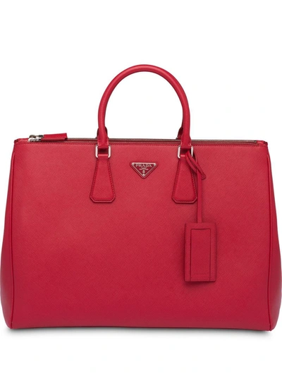 Shop Prada Saffiano Leather Briefcase In Red