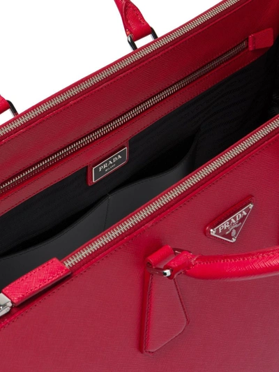 Shop Prada Saffiano Leather Briefcase In Red