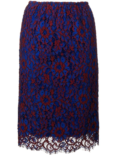 Shop Calvin Klein Floral Lace Midi Skirt In Blue