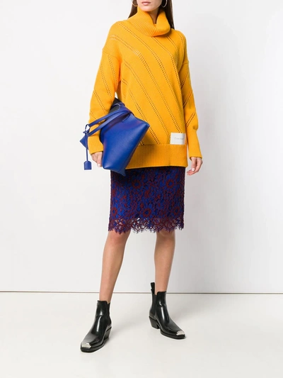 Shop Calvin Klein Floral Lace Midi Skirt In Blue