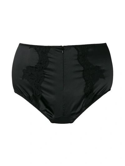 Shop Dolce & Gabbana High-waisted Lace-detail Satin Briefs In Black