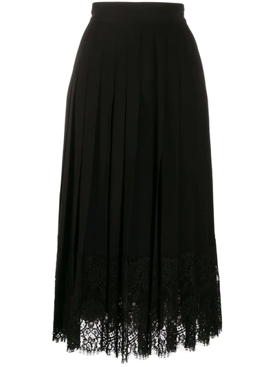 Shop Dolce & Gabbana Flared Lace-hem Skirt In Black