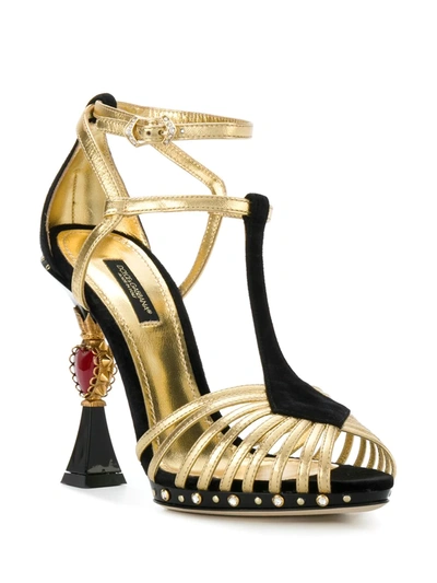 Dolce & Gabbana Heart-plaque Leather And Suede Sandals In Black