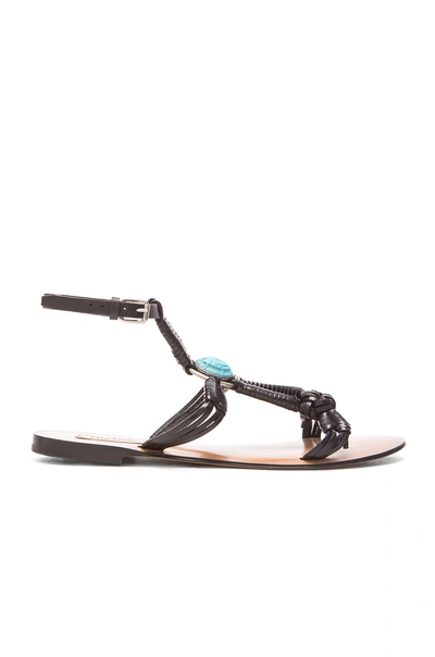 Valentino Garavani Flat Ankle Strap Sandals In Natural, Antique Silver & Turquoise