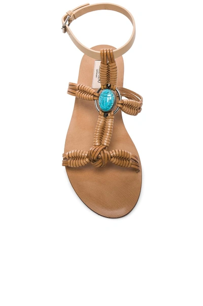 Shop Valentino Scarab Sandals In Natural, Antique Silver & Turquoise