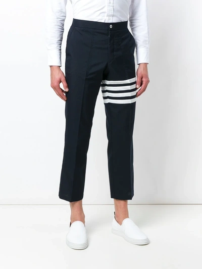 Shop Thom Browne 4-bar Slanted Pocket Chino In Blue