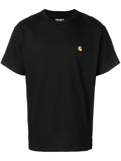 Carhartt Short Sleeve Chase T Shirt Dark Navy Gold In Black