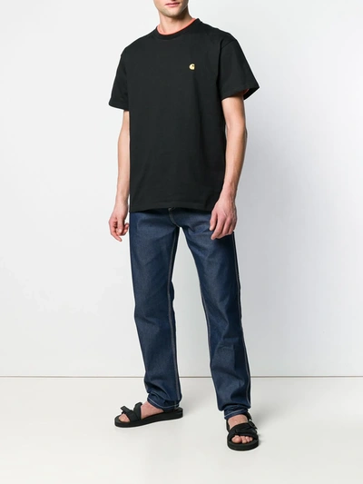 Carhartt Short Sleeve Chase T Shirt Dark Navy Gold In Black