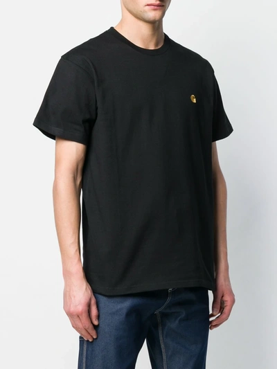 Carhartt Short Sleeve Chase T Shirt Dark Navy Gold In Black