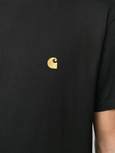 Carhartt Short Sleeve Chase T Shirt Dark Navy Gold In Black