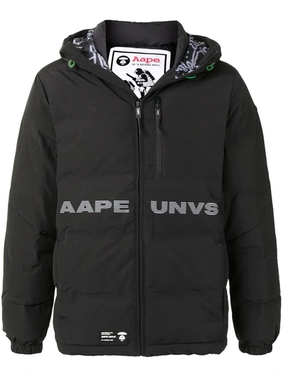 Shop Aape By A Bathing Ape Logo Print Hooded Padded Jacket In Black