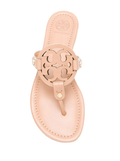 Tory Burch Miller Medallion Metallic Leather Flat Slide Sandal In Neutrals