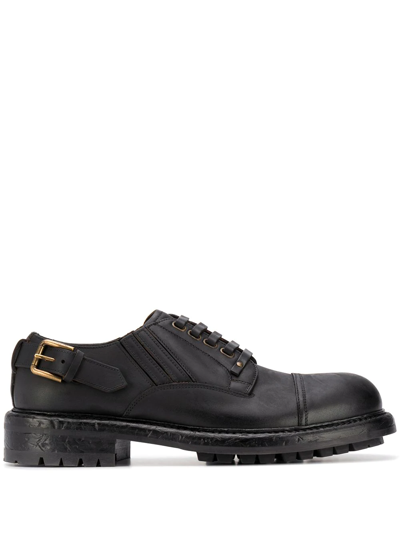 Dolce & Gabbana Brown Leather Lace Up Derby Dress Shoes In Black