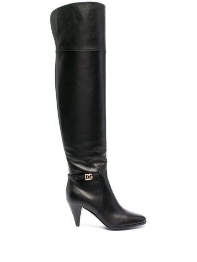 Shop Dolce & Gabbana Dg Buckle Knee-length Boots In Black
