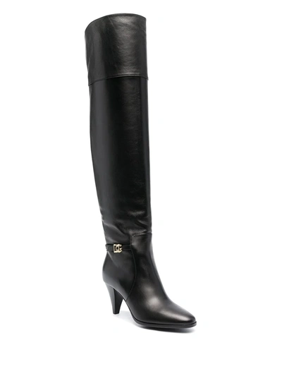Shop Dolce & Gabbana Dg Buckle Knee-length Boots In Black