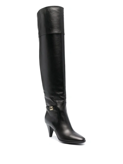 Dolce & Gabbana Dg Buckle Knee-length Boots In Black