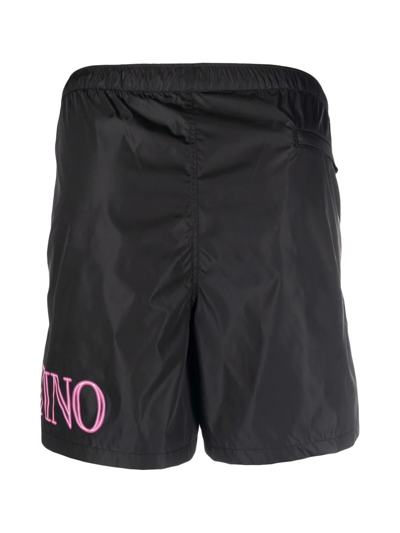Shop Valentino Logo-print Swim Shorts In Schwarz