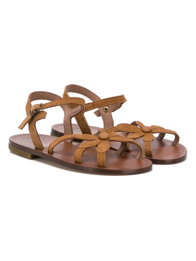 Shop Pèpè Floral Strap Open Toe Sandals In Brown