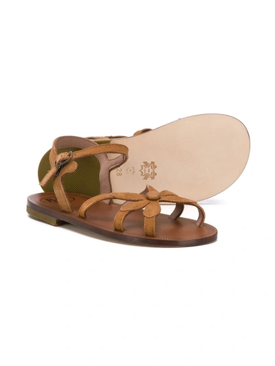 Shop Pèpè Floral Strap Open Toe Sandals In Brown