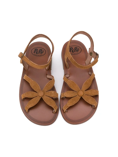 Shop Pèpè Floral Strap Open Toe Sandals In Brown