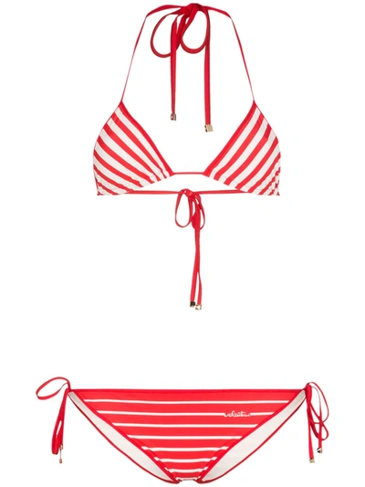 Shop Valentino Stripe Triangle Bikini Set In Red