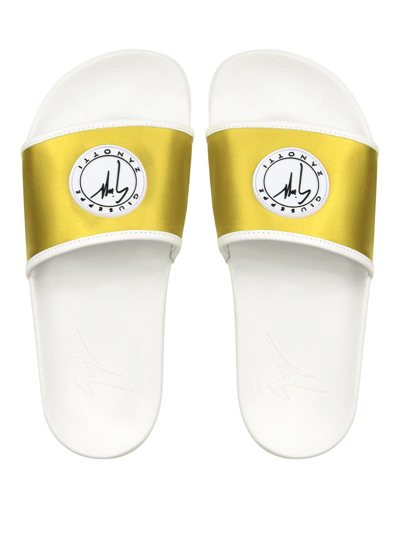 Shop Giuseppe Zanotti Brett Satin Slides In Yellow