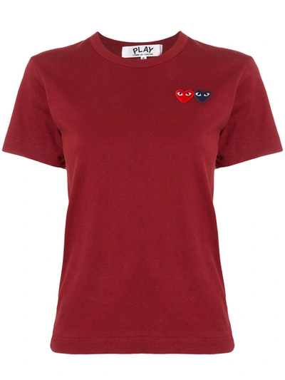 Shop Comme Des Garçons Play Logo Embroidered Crew Neck T-shirt In Red