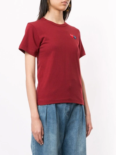 Shop Comme Des Garçons Play Logo Embroidered Crew Neck T-shirt In Red