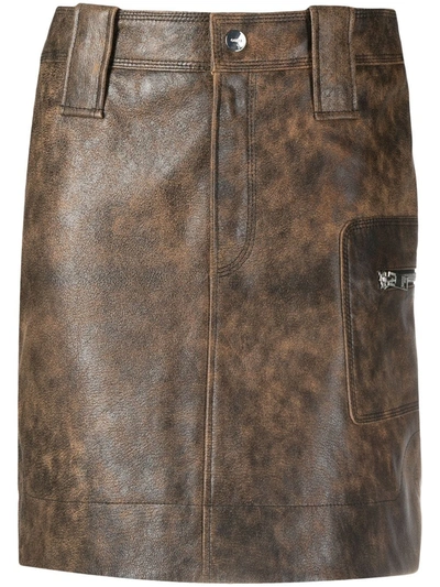 Shop Ganni Washed Leather Mini Skirt In Brown