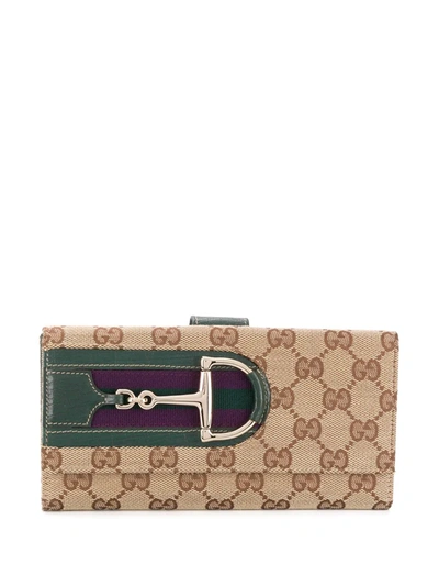 Pre-owned Gucci Gg Supreme Horsebit Wallet In Brown