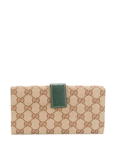 Pre-owned Gucci Gg Supreme Horsebit Wallet In Brown