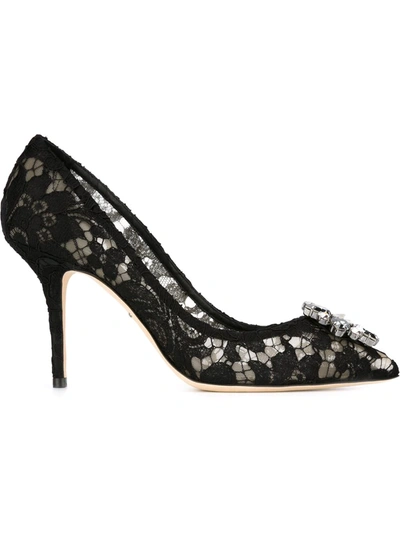 Shop Dolce & Gabbana Rainbow Lace 90mm Brooch-detail Pumps In Black