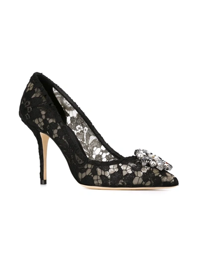 Shop Dolce & Gabbana Rainbow Lace 90mm Brooch-detail Pumps In Black